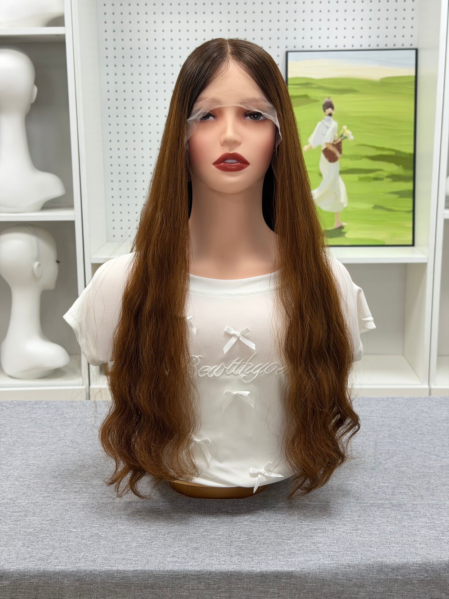 26 inch Slight Layer Color #B5B7 Natural Curly Brazilian Hair Lace Top Orthodox Jewish Wig Sheitel