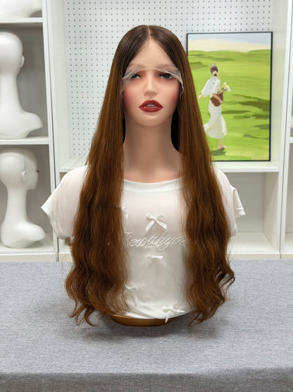 26 inch Slight Layer Color #B5B7 Natural Curly Brazilian Hair Lace Top Orthodox Jewish Wig Sheitel