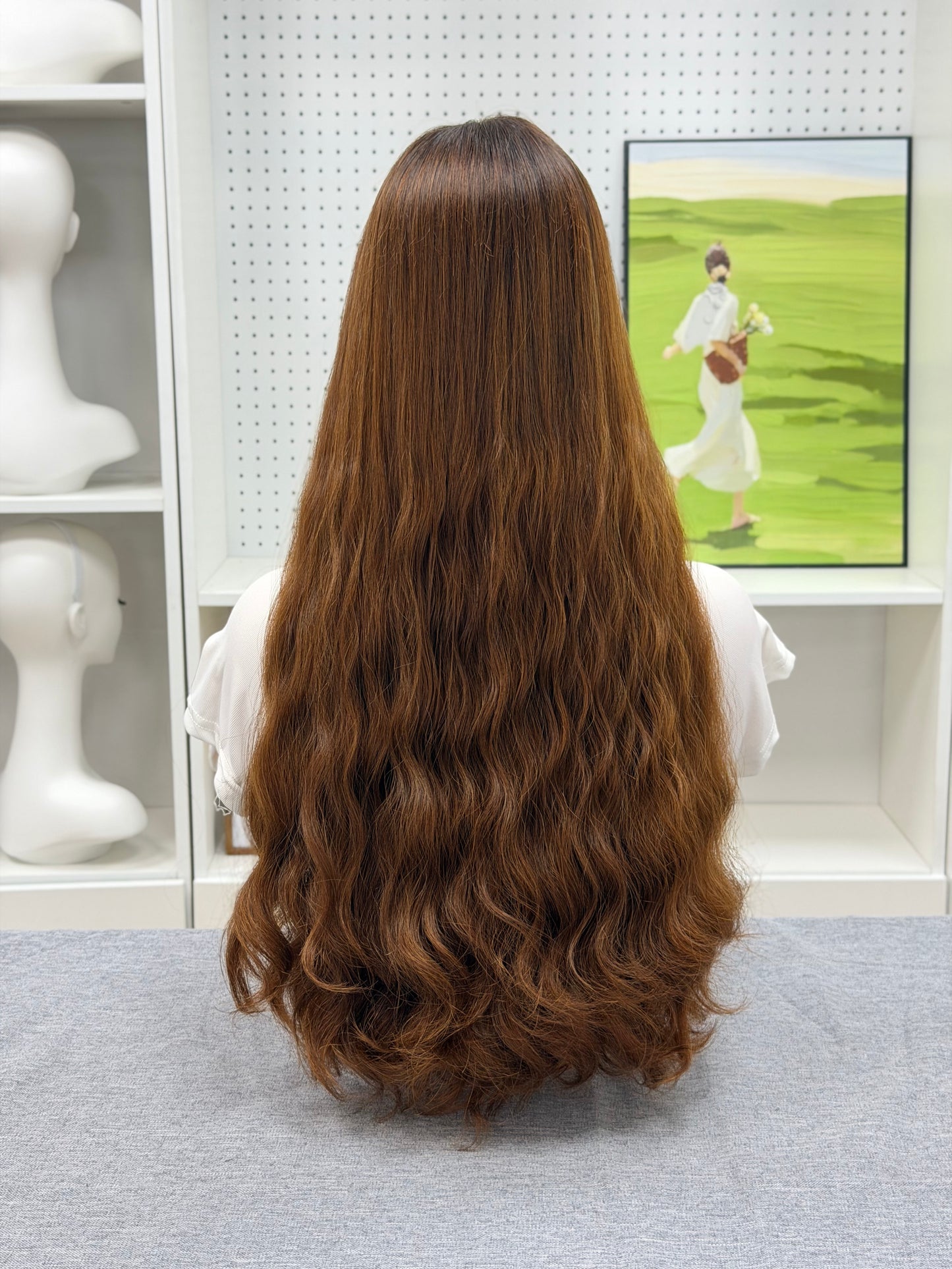 26 inch Slight Layer Color #B5B7 Natural Curly Brazilian Hair Lace Top Orthodox Jewish Wig Sheitel