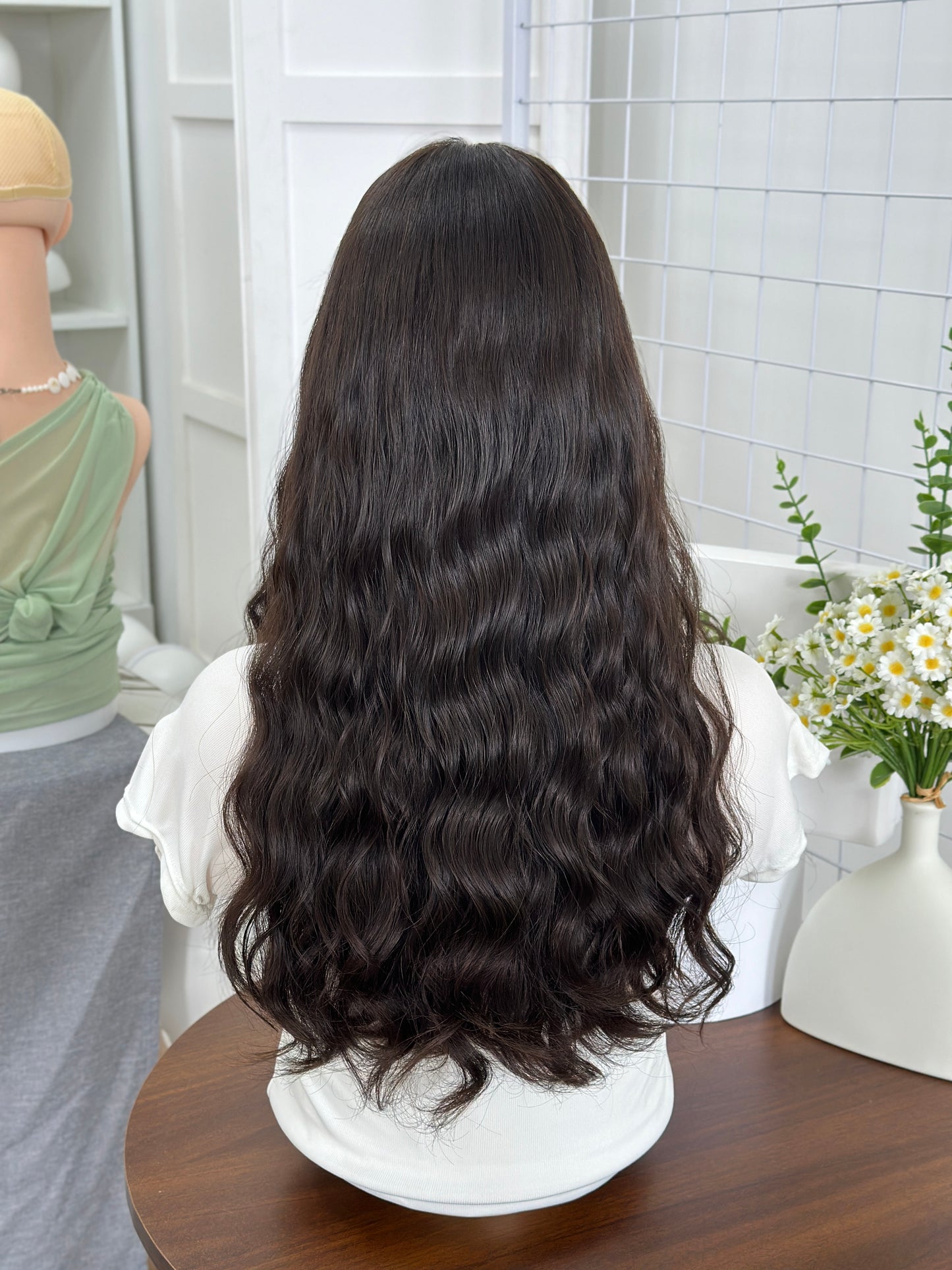 22 inch Color #4 Natural Curly Brazilian Hair Lace Top Orthodox Jewish Wig Sheitel