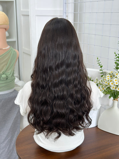22 inch Color #4 Natural Curly Brazilian Hair Lace Top Orthodox Jewish Wig Sheitel