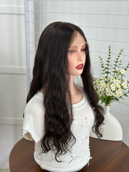 22 inch Color #4 Natural Curly Brazilian Hair Lace Top Orthodox Jewish Wig Sheitel