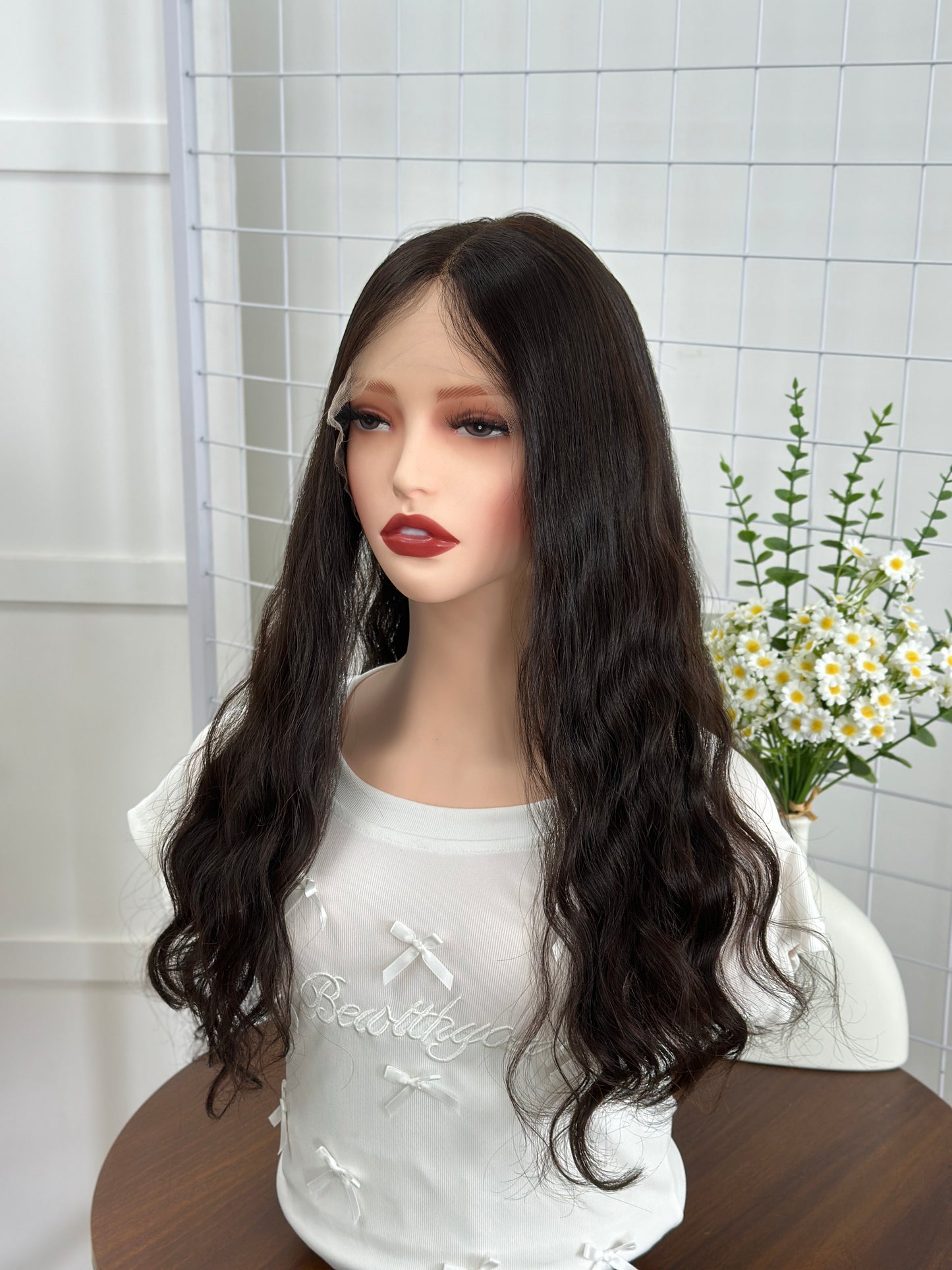22 inch Color #4 Natural Curly Brazilian Hair Lace Top Orthodox Jewish Wig Sheitel