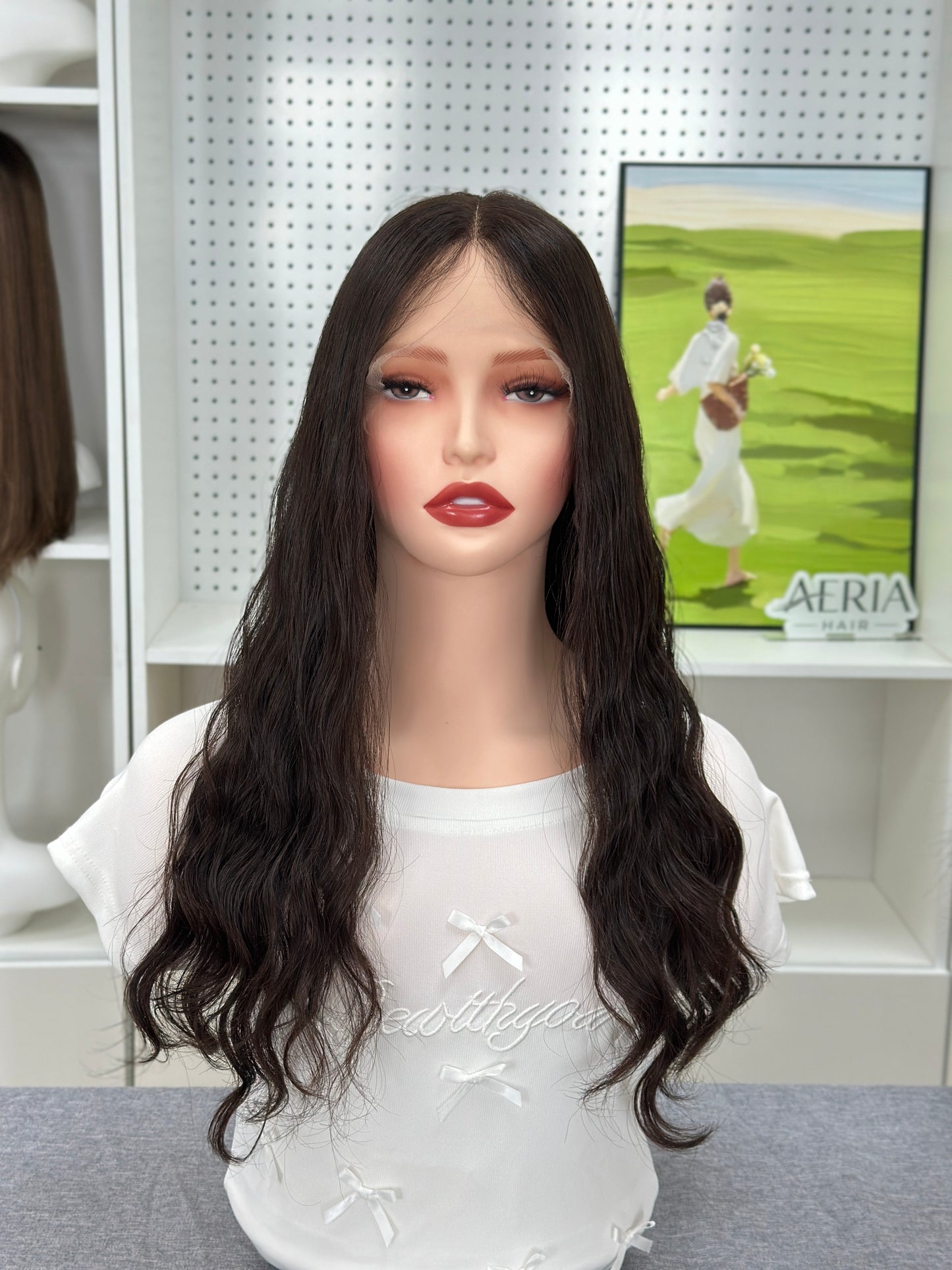 22 inch Color #4 Natural Curly Brazilian Hair Lace Top Orthodox Jewish Wig Sheitel