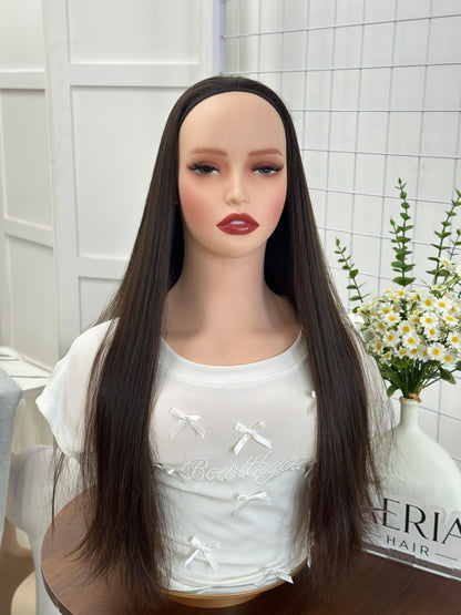 24 inch Slight Layer Original Color #6 Straight Russian Hair Jewish Bandfall Wig Sheitel Kosher Wigs