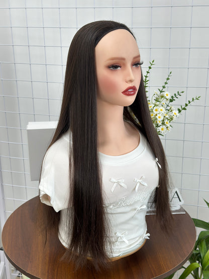 24 inch Slight Layer Original Color #6 Straight Russian Hair Jewish Bandfall Wig Sheitel Kosher Wigs