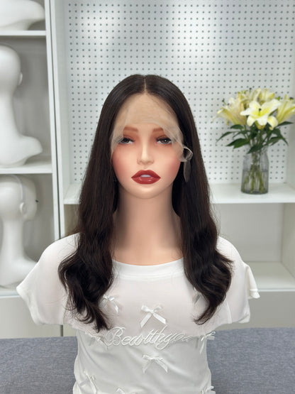 16 inch No Layer Color #4 Brazilian Hair Natural Wavy Lace Top Jewish Kosher Wigs Sheitel