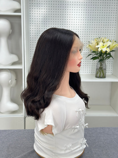 16 inch No Layer Color #4 Brazilian Hair Natural Wavy Lace Top Jewish Kosher Wigs Sheitel