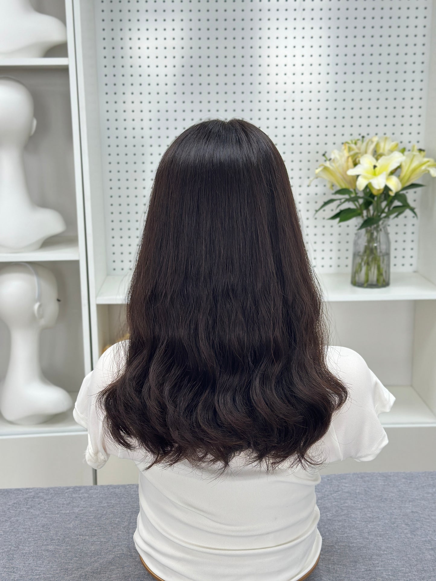 16 inch No Layer Color #4 Brazilian Hair Natural Wavy Lace Top Jewish Kosher Wigs Sheitel