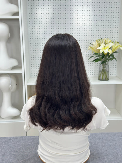 16 inch No Layer Color #4 Brazilian Hair Natural Wavy Lace Top Jewish Kosher Wigs Sheitel
