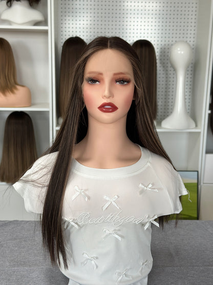 22 inch Slight Layer Straight Lace Top Jewish Kosher Wig Orthodox Wig Sheitel
