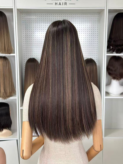 24 inch Slight Layer Brazilian Hair Straight Lace Top Wig Jewish Kosher Wig Sheitel