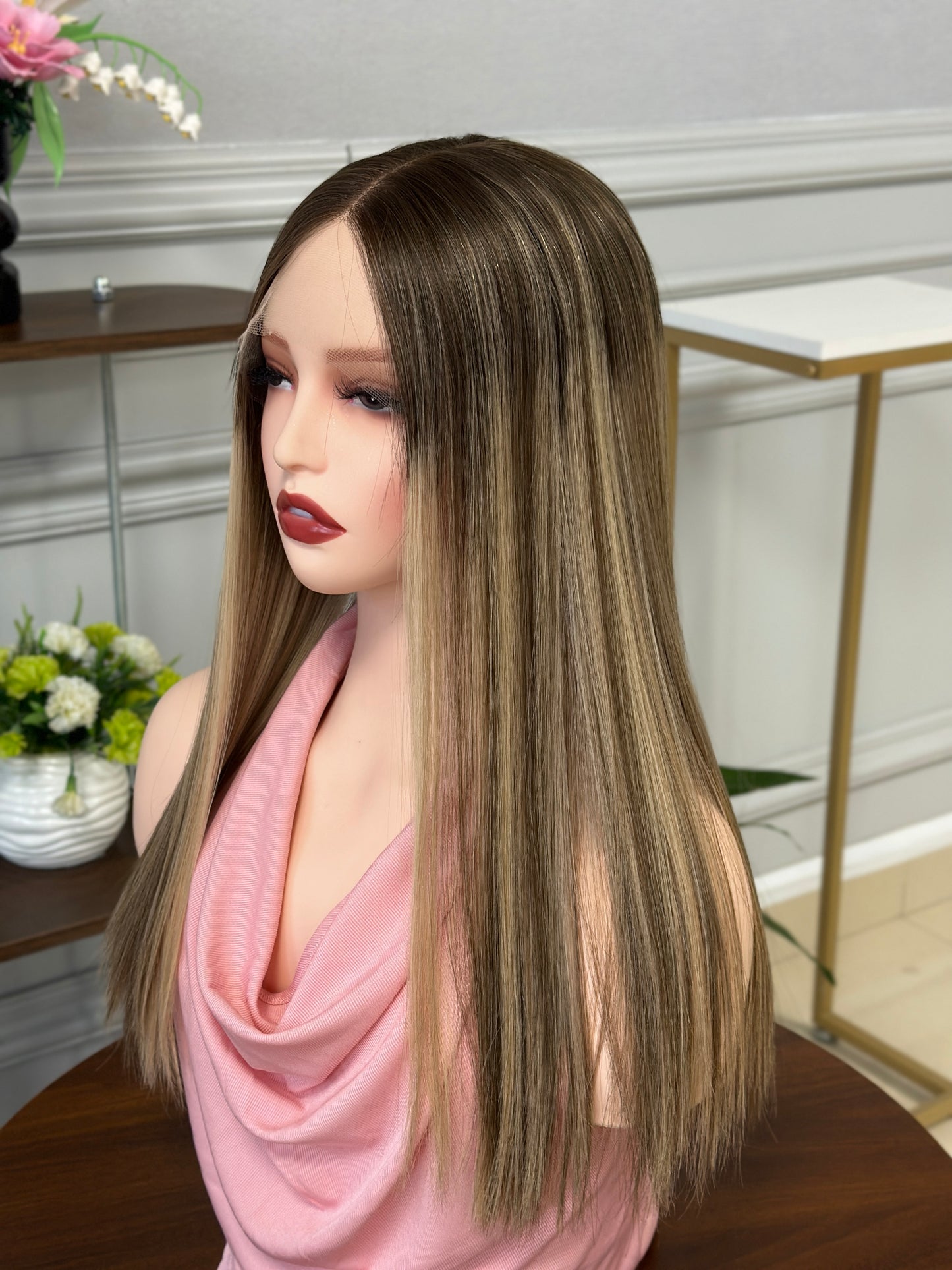 20 inch Slight Layer Color #B68 Brazilian Hair Straight Lace Top Kosher Wig Sheitel