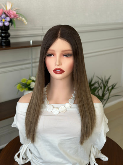 18 inch No Layer Color #B01 Straight Brazilian Hair Lace Top Jewish Wig Sheitel