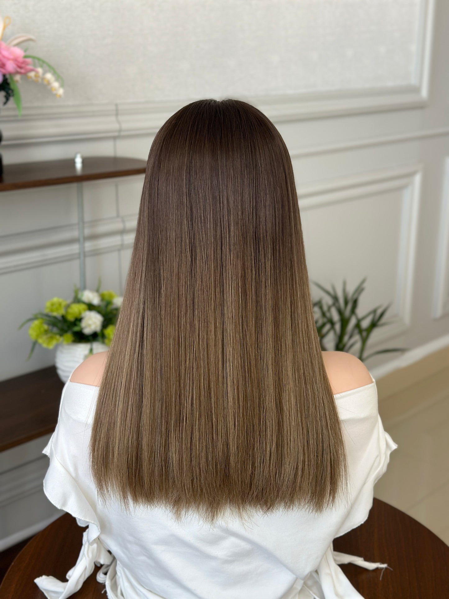 18 inch No Layer Color #B01 Straight Brazilian Hair Lace Top Jewish Wig Sheitel