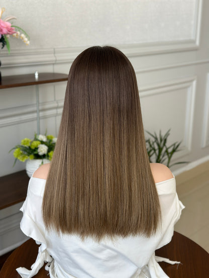 18 inch No Layer Color #B01 Straight Brazilian Hair Lace Top Jewish Wig Sheitel