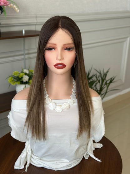 18 inch No Layer Color #B01 Straight Brazilian Hair Lace Top Jewish Wig Sheitel