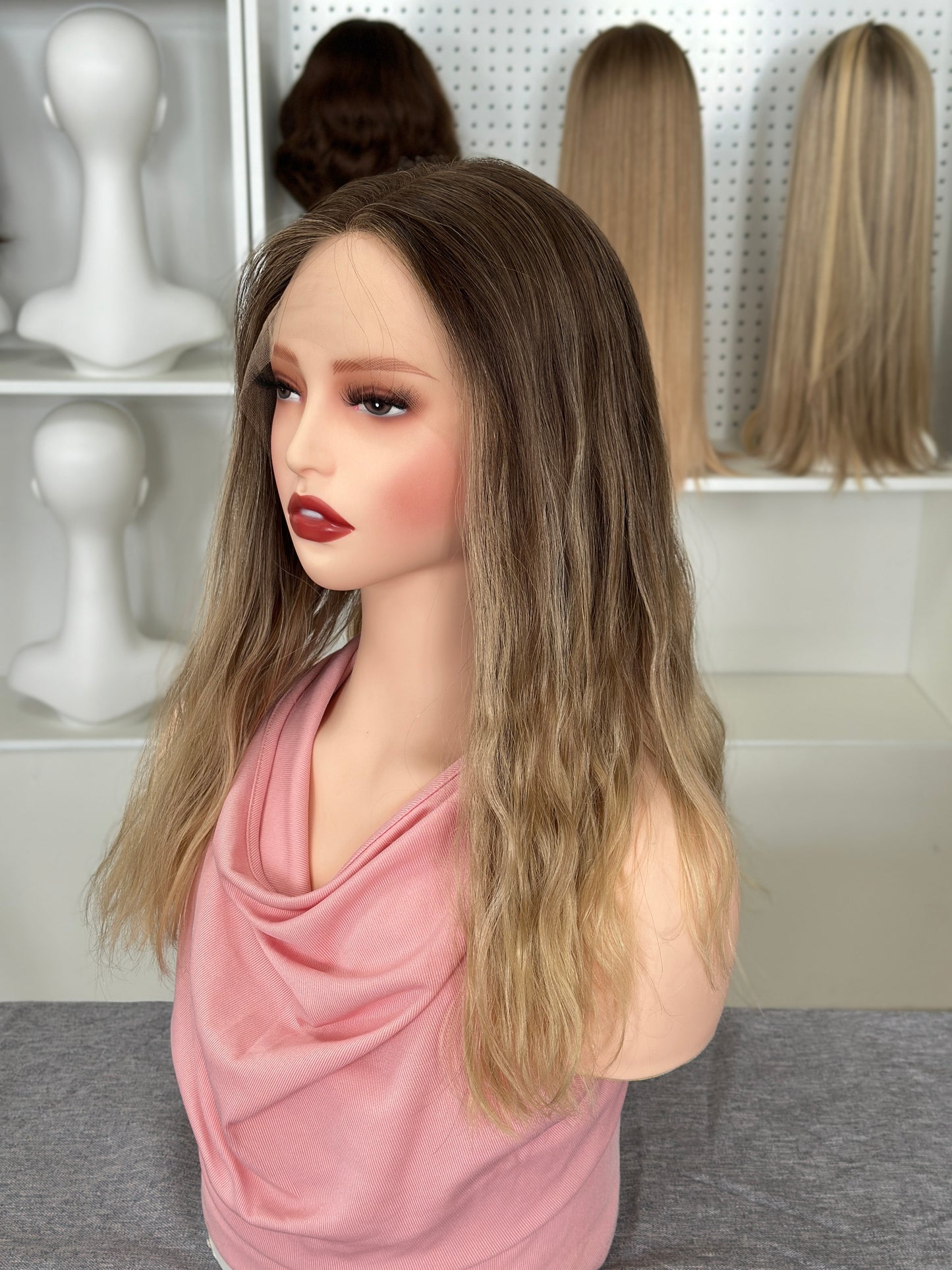18 inch Slight Layer Color #B02 Natural Wave Straight Lace Top Kosher Wig Sheitel