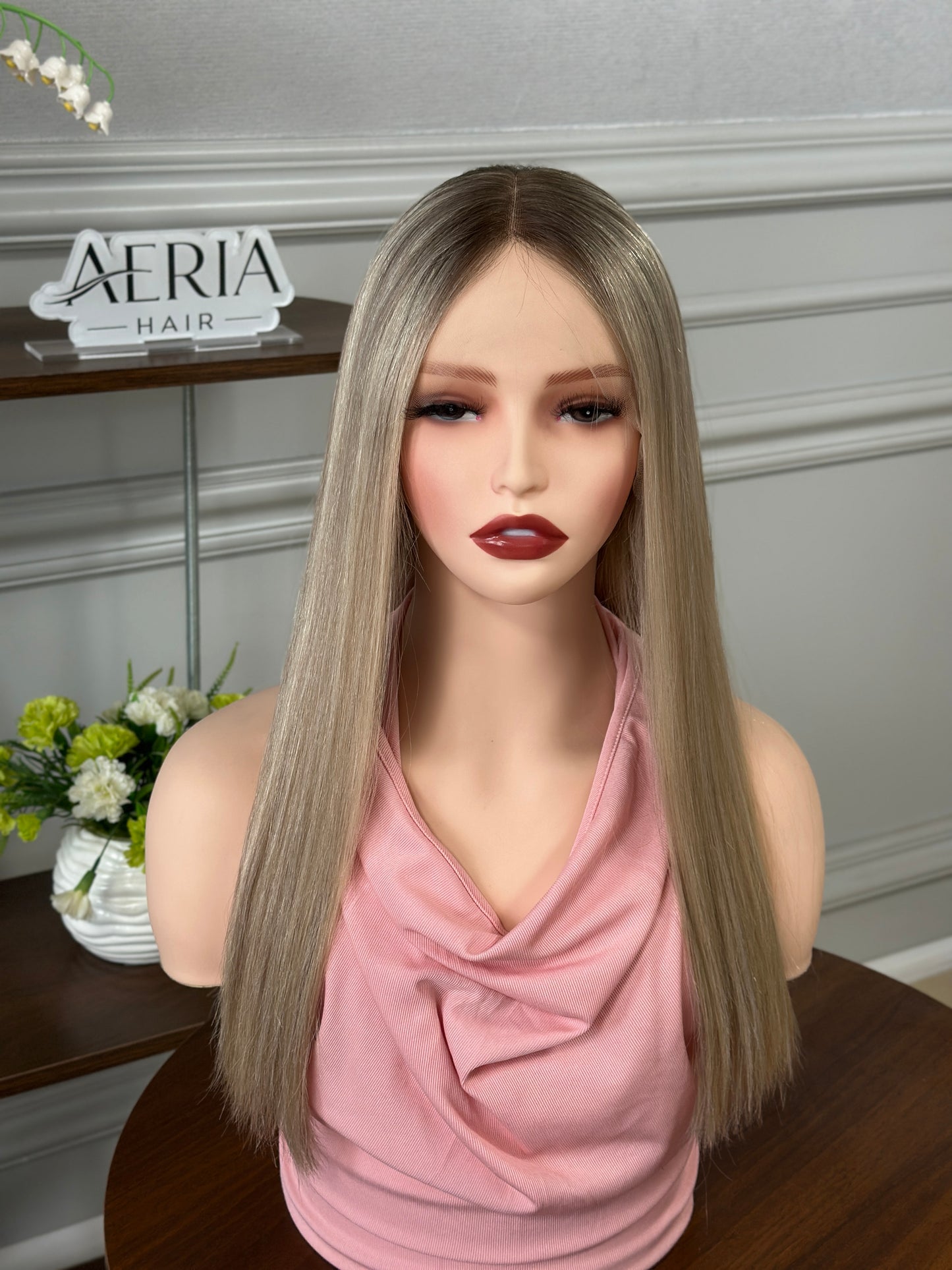 20 inch Slight Layer Color #B08 Brazilian Hair Straight Lace Top Wig Jewish Kosher Wig Sheitel