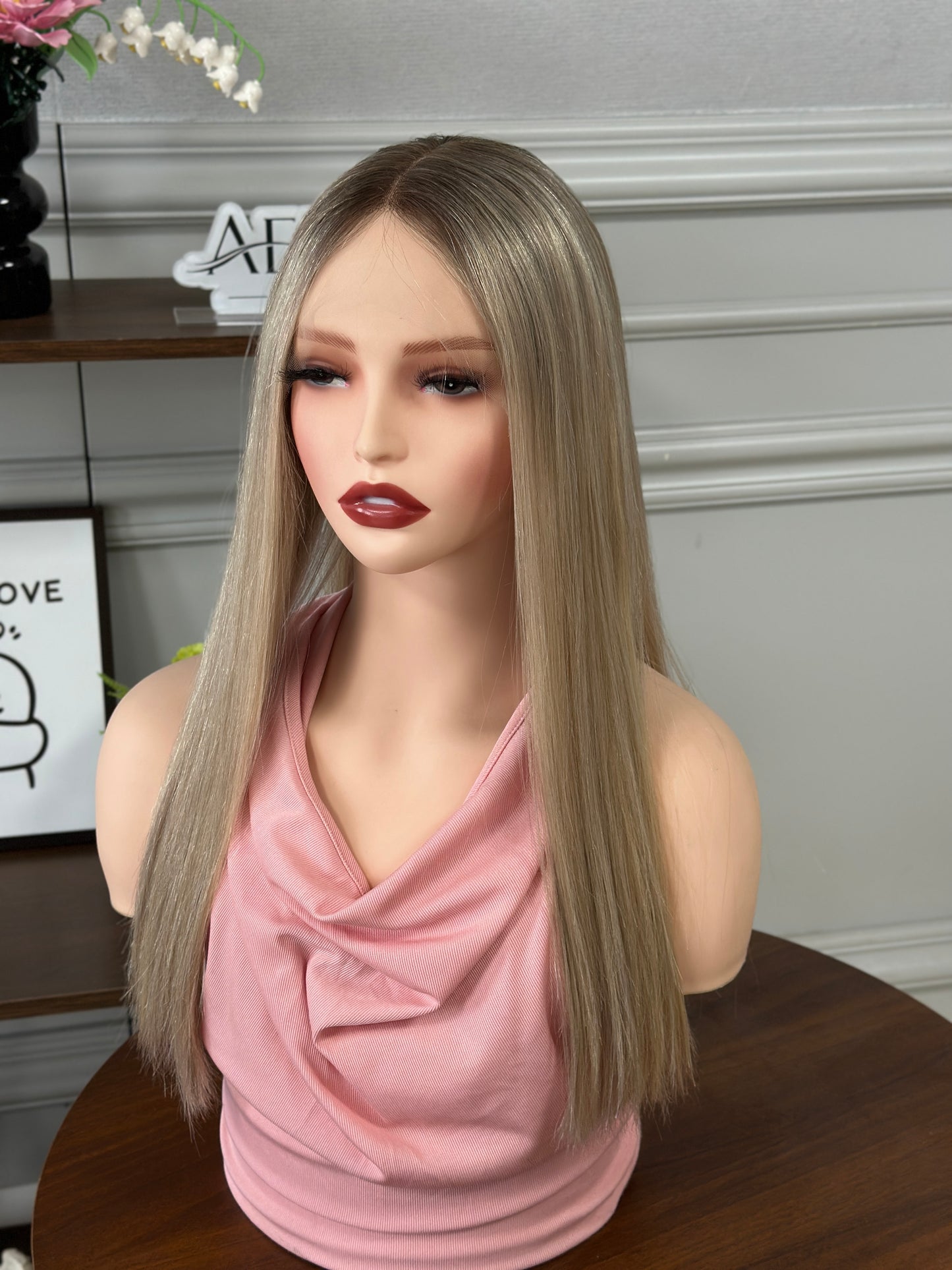 20 inch Slight Layer Color #B08 Brazilian Hair Straight Lace Top Wig Jewish Kosher Wig Sheitel