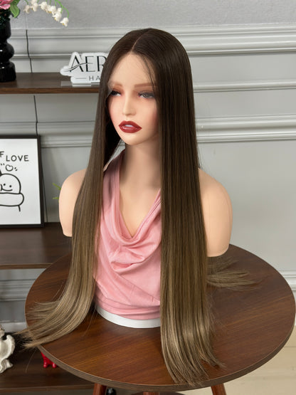 28 inch Slight Layer Color #B01 Straight Brazilian Hair Lace Top Jewish Wig Sheitel