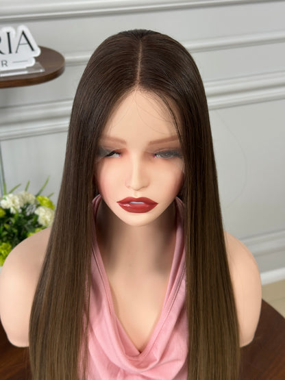 28 inch Slight Layer Color #B01 Straight Brazilian Hair Lace Top Jewish Wig Sheitel