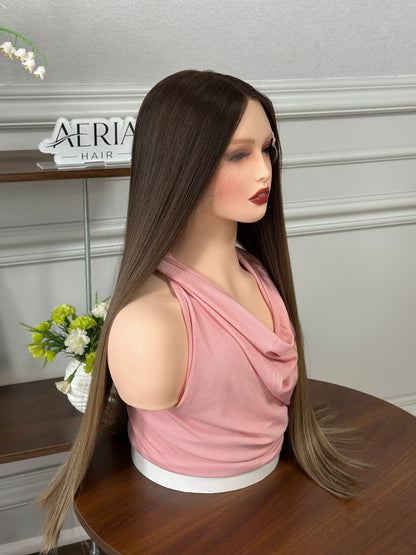 28 inch Slight Layer Color #B01 Straight Brazilian Hair Lace Top Jewish Wig Sheitel