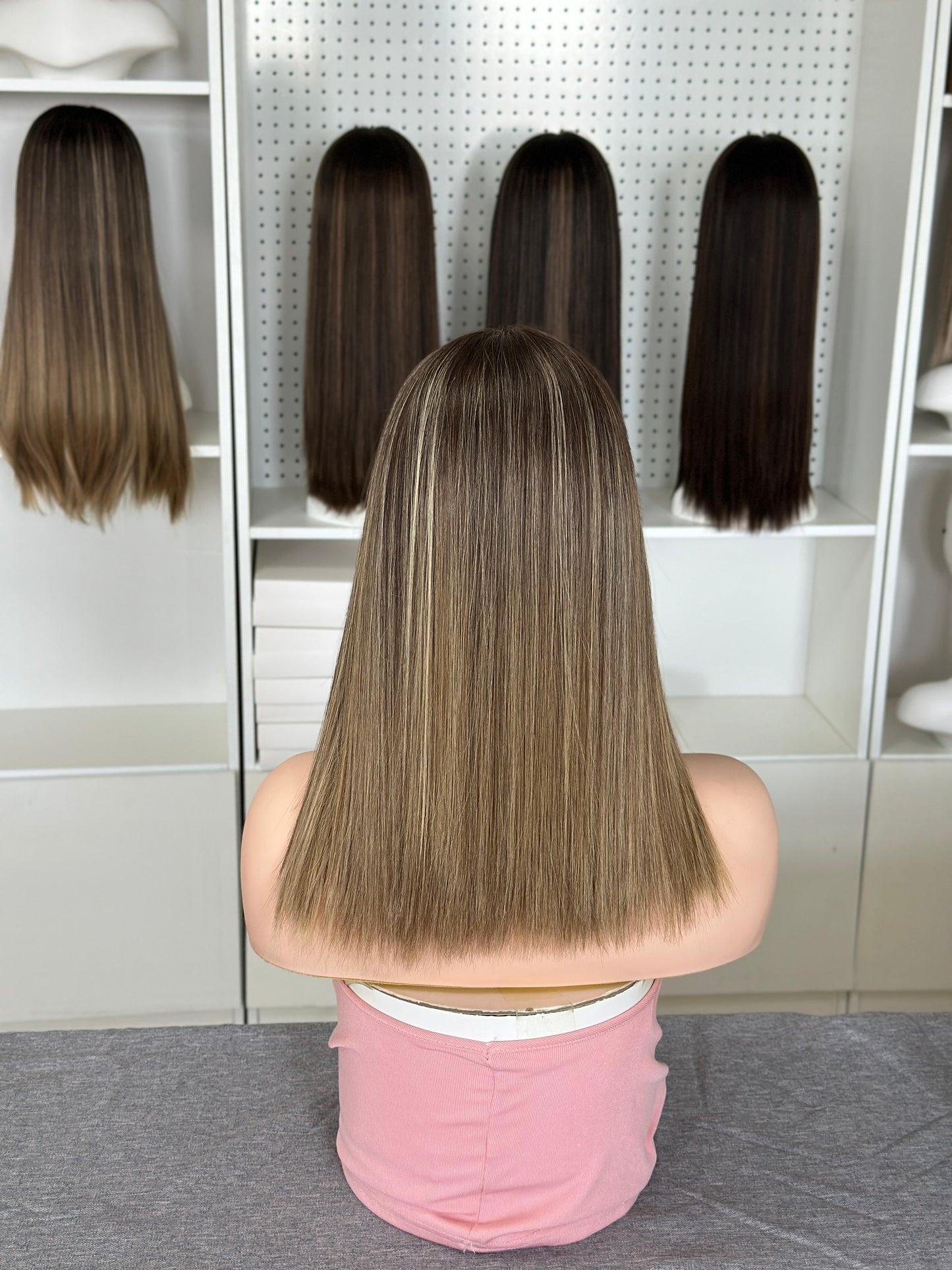 16 inch Slight Layer Color #B24 Straight Brazilian Hair Lace Top Kosher Wig Sheitel