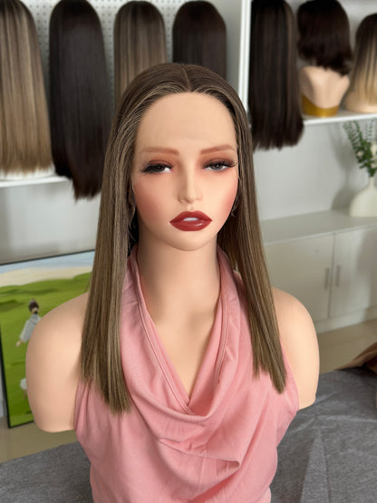 16 inch Slight Layer Color #B01 Straight Brazilian Hair Lace Top Jewish Wig Sheitel