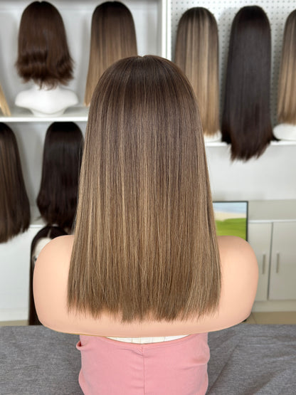 16 inch Slight Layer Color #B01 Straight Brazilian Hair Lace Top Jewish Wig Sheitel