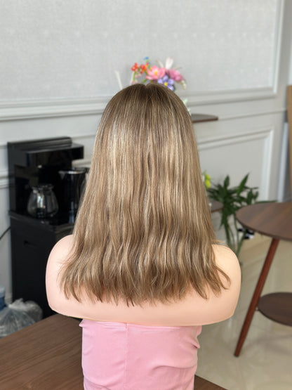 16 inch Slight Layer Color #B68 Natural Straight Lace Top Jewish Wig Sheitel