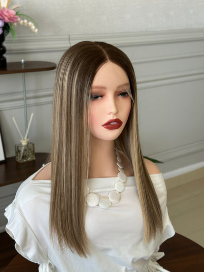 18 inch Straight Slight Layer Color #B68 Brazilian Hair Lace Top Wig Sheitel