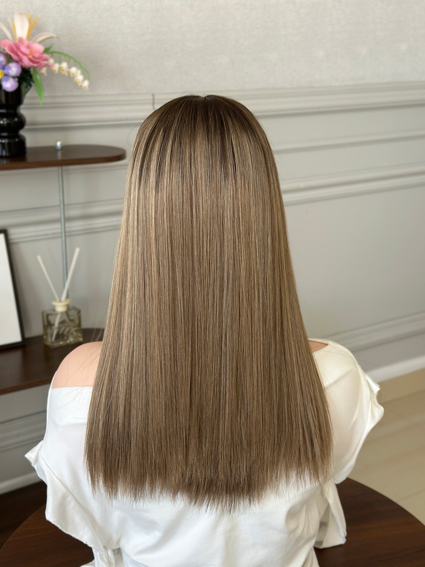 18 inch Straight Slight Layer Color #B68 Brazilian Hair Lace Top Wig Sheitel