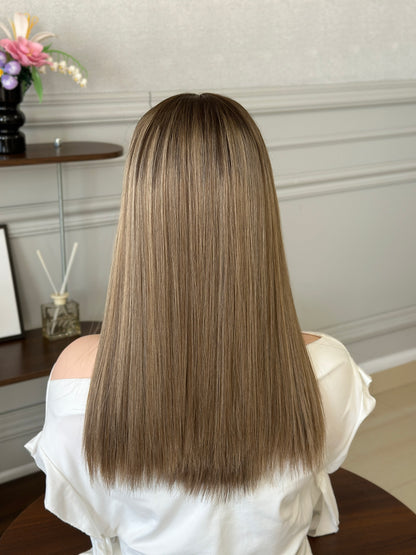 18 inch Straight Slight Layer Color #B68 Brazilian Hair Lace Top Wig Sheitel
