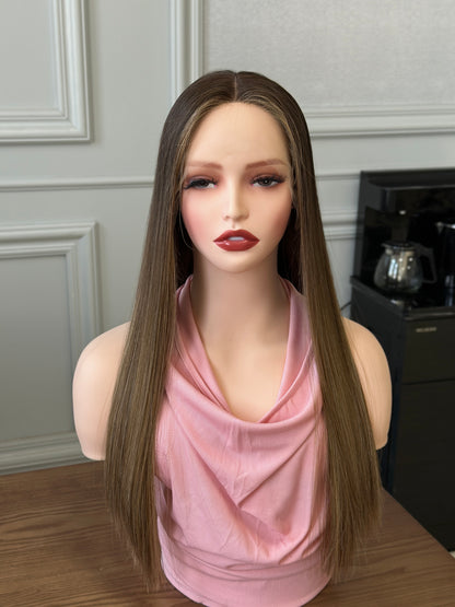 22 inch Slight Layer Color #B01 Straight Brazilian Hair Lace Top Kosher Wig Sheitel