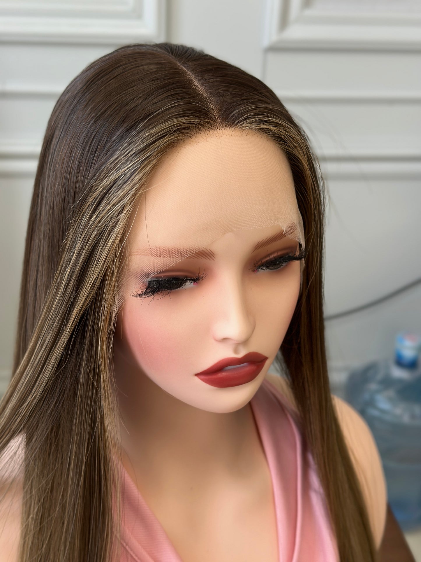 22 inch Slight Layer Color #B01 Straight Brazilian Hair Lace Top Kosher Wig Sheitel