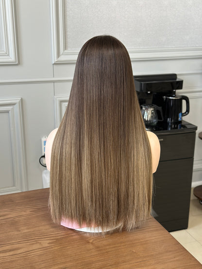 24 inch Slight Layer Color #B01 Straight Brazilian Hair Lace Top Jewish Wig Sheitel