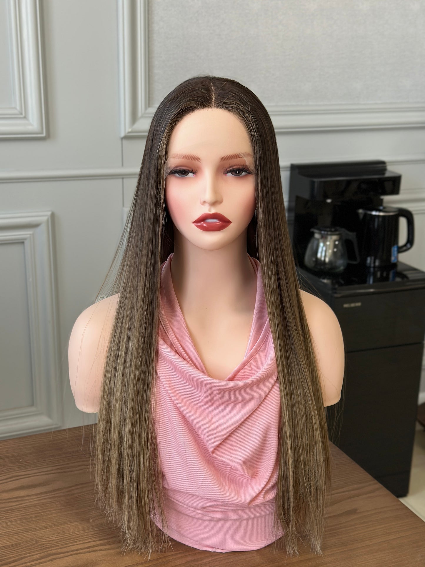 24 inch Slight Layer Color #B01 Straight Brazilian Hair Lace Top Jewish Wig Sheitel
