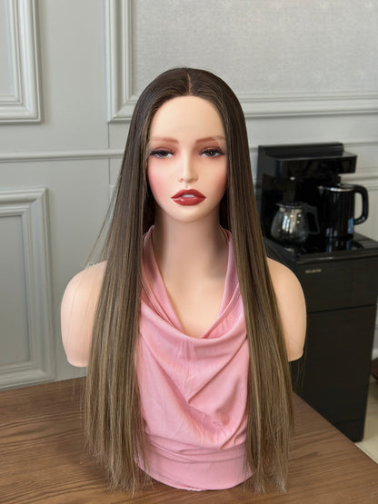 24 inch Slight Layer Color #B01 Straight Brazilian Hair Lace Top Jewish Wig Sheitel