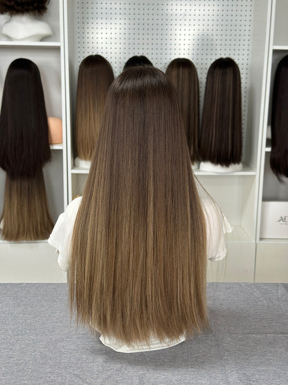 24 inch Slight Layer Color #B01 Straight Brazilian Hair Lace Top Jewish Wig Sheitel