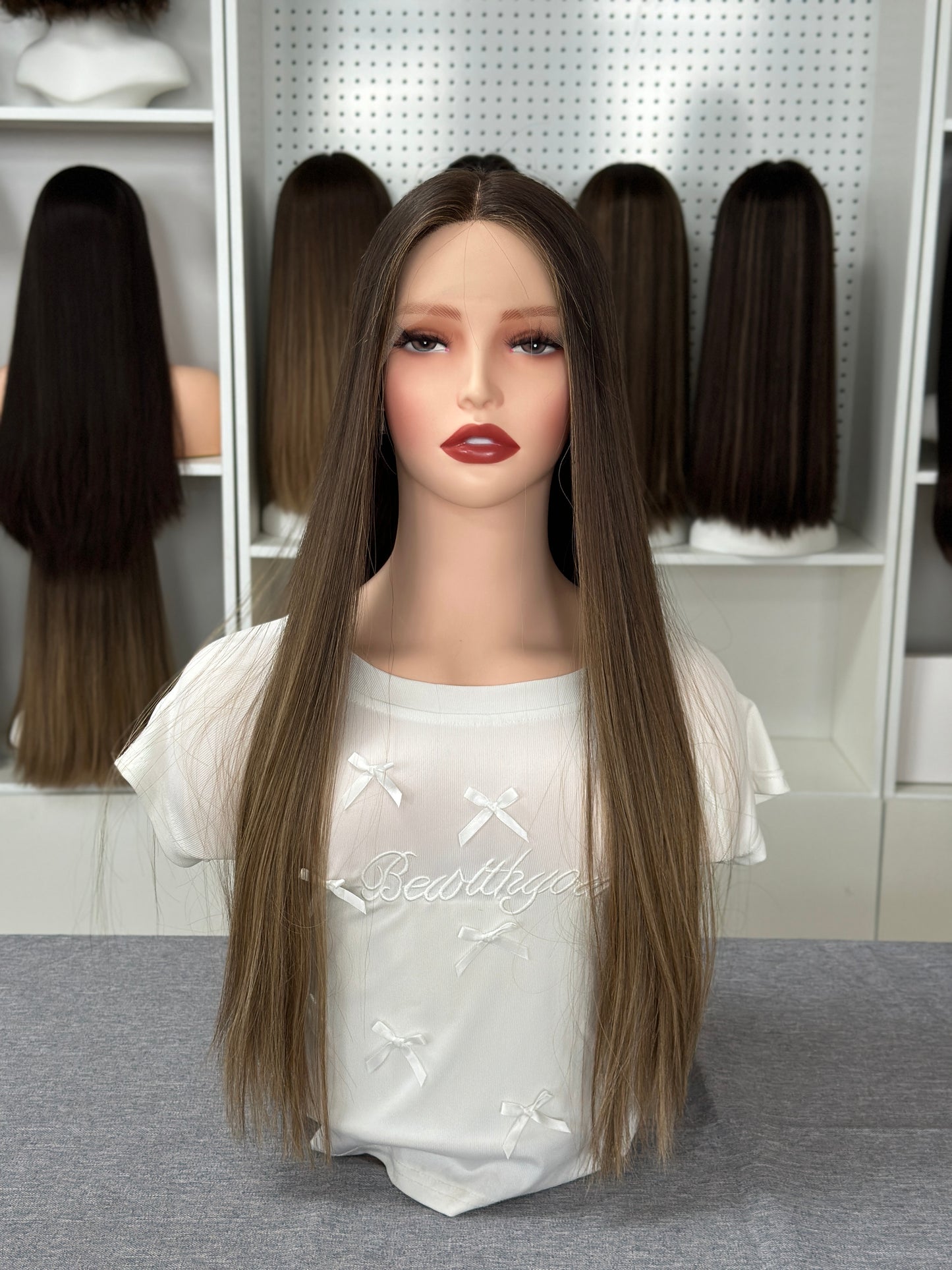 24 inch Slight Layer Color #B01 Straight Brazilian Hair Lace Top Jewish Wig Sheitel
