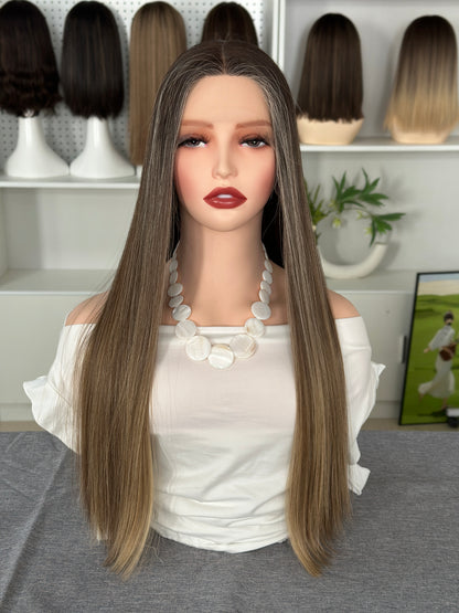 24 inch Straight Slight Layer Color #B24 Brazilian Hair Lace Top Jewish Kosher Wig Sheitel