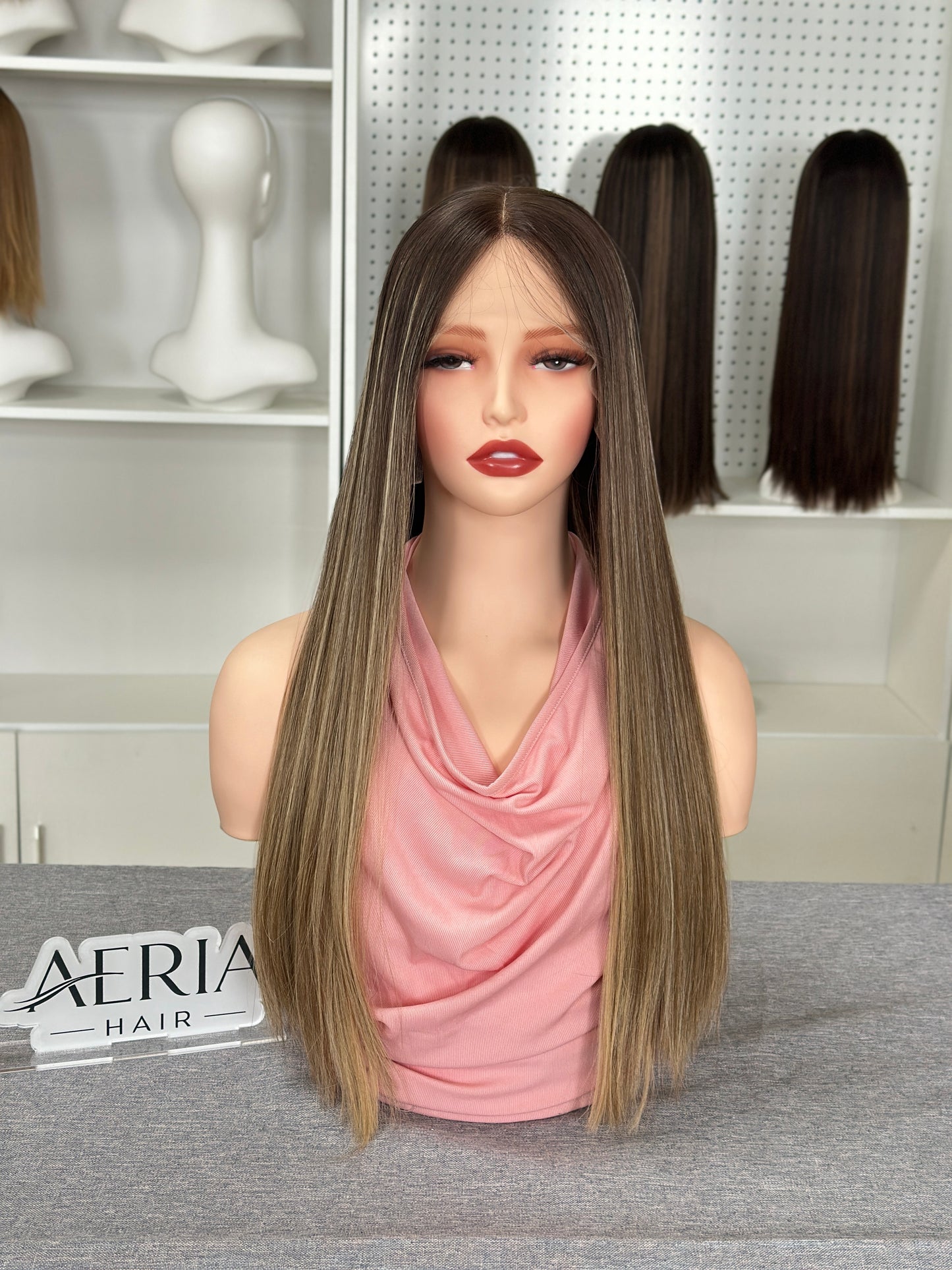 24 inch Straight Slight Layer Color #B24 Brazilian Hair Lace Top Jewish Kosher Wig Sheitel