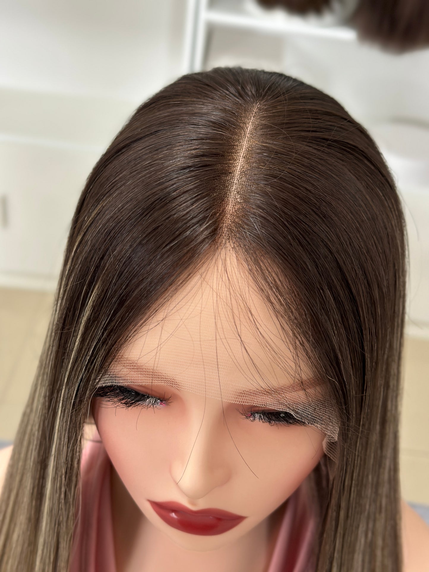 24 inch Straight Slight Layer Color #B24 Brazilian Hair Lace Top Jewish Kosher Wig Sheitel