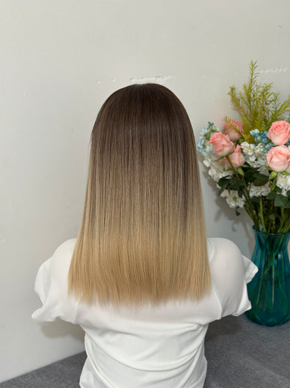 14 inch No Layer Color #B02 Straight Brazilian Hair Lace Top Wig Sheitel