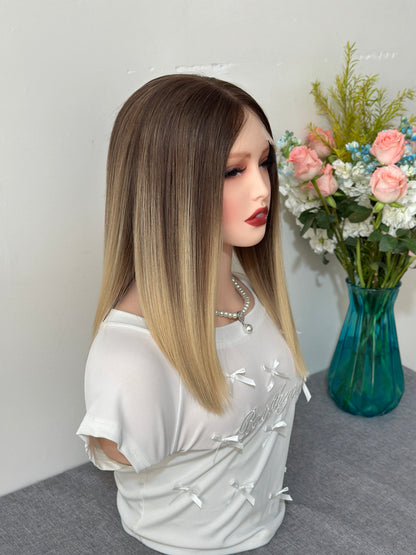 14 inch No Layer Color #B02 Straight Brazilian Hair Lace Top Wig Sheitel
