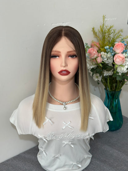 14 inch No Layer Color #B02 Straight Brazilian Hair Lace Top Wig Sheitel
