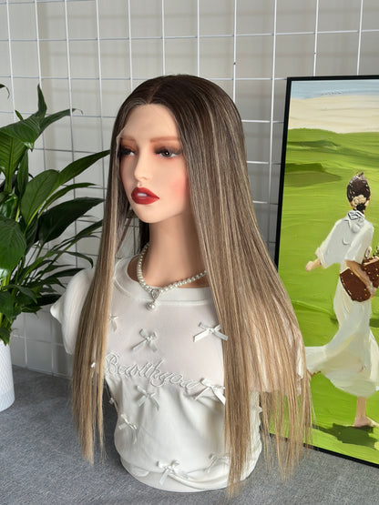 22 inch Slight Layer Straight Color #B24 Brazilian Hair Lace Top Wig Jewish Wig Sheitel
