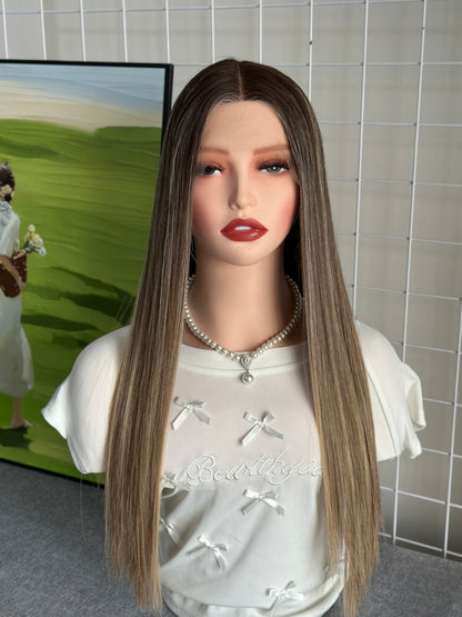 22 inch Slight Layer Straight Color #B24 Brazilian Hair Lace Top Wig Jewish Wig Sheitel