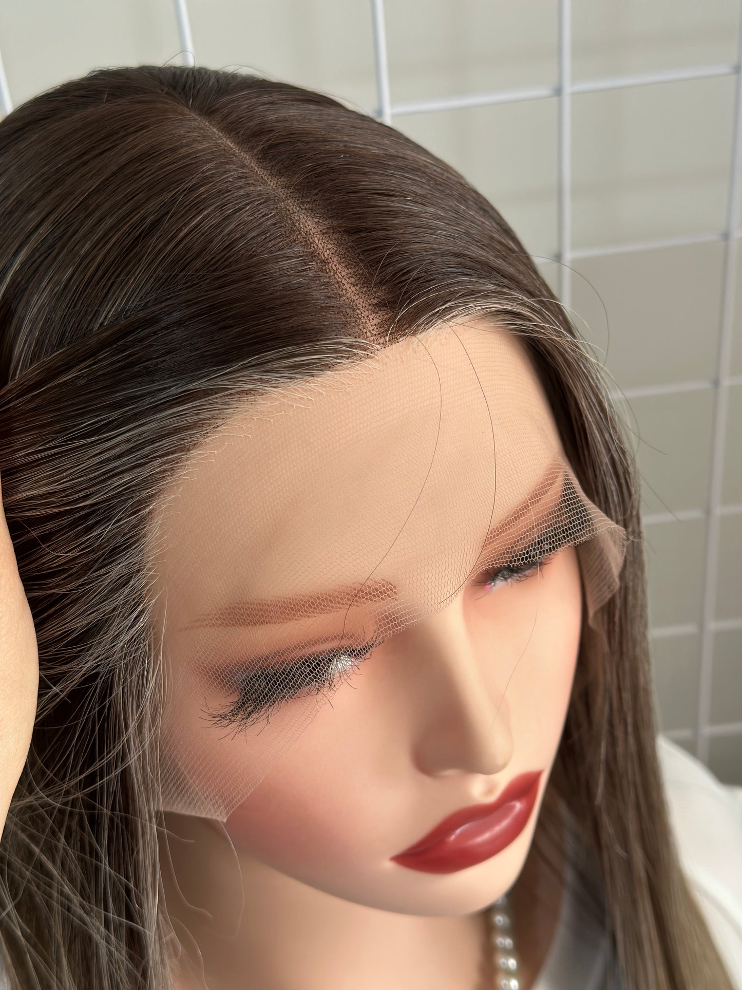 22 inch Slight Layer Straight Color #B24 Brazilian Hair Lace Top Wig Jewish Wig Sheitel